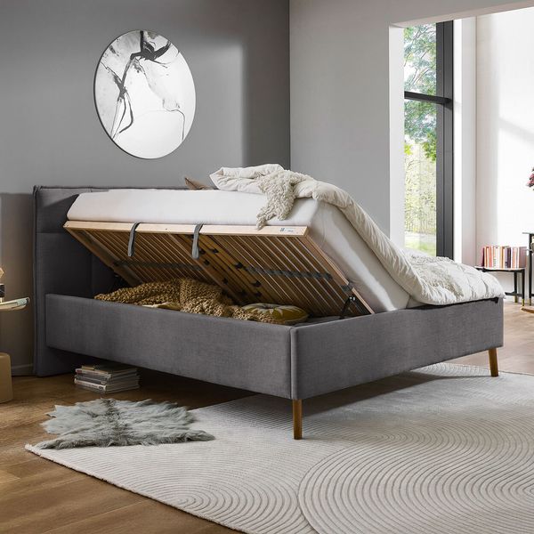 Polsterbett Bokan Komfort Strukturstoff mit Bettkasten und Lattenrost