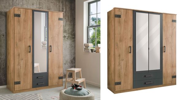 Drehtüren-Kleiderschrank Borlotto Eiche Dekor mit Schubladen