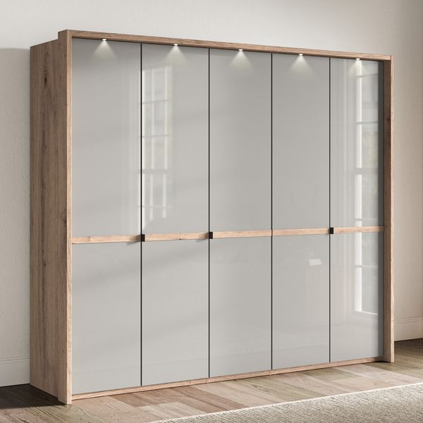 Drehtüren-Kleiderschrank Tiam Eiche Dekor mit Glasfront