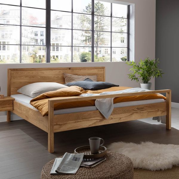 HOMELIV. Bett Jacinta Komfort Wildeiche Massivholz