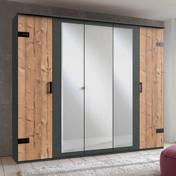 Drehtürenschrank Viano Eiche Dekor mit Spiegel 225x210cm