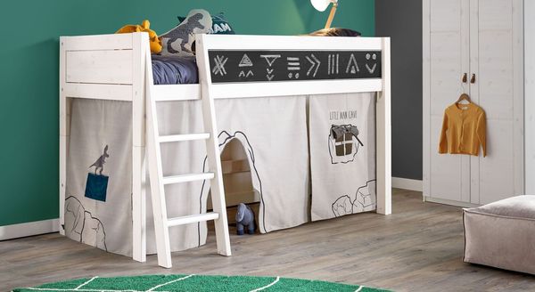 LIFETIME Midi-Hochbett Kreidetafel Kiefer Massivholz mit Lattenrost 90x200 cm