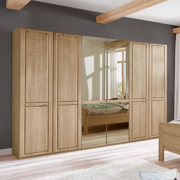 Drehtüren-Kleiderschrank Hazleton Eiche teilmassiv mit Spiegel