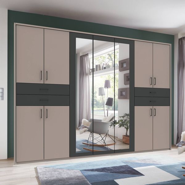 Drehtüren-Kleiderschrank Tredos mit Spiegel und Schubladen