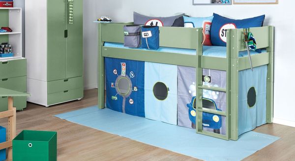 Mini-Hochbett Kids Town Color Buche teilmassiv mit Lattenrost 90x200 cm