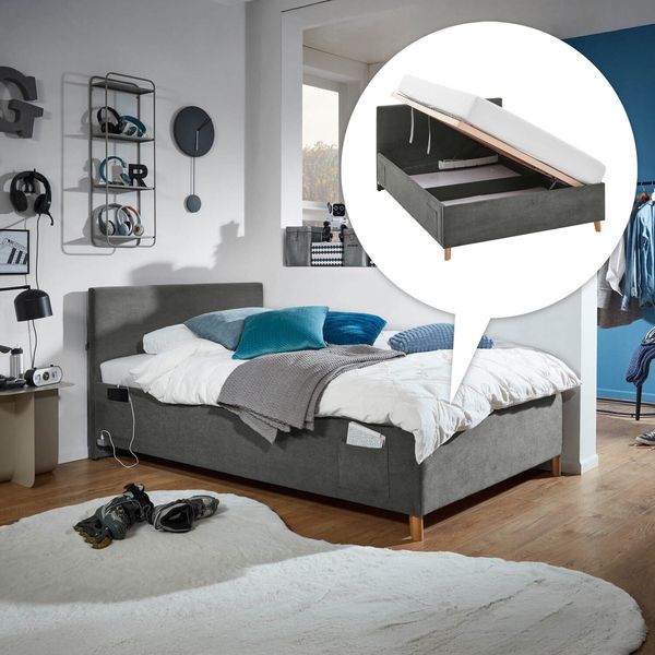 Polsterbett Pauka Komfort Cord mit Lattenrost und Bettkasten