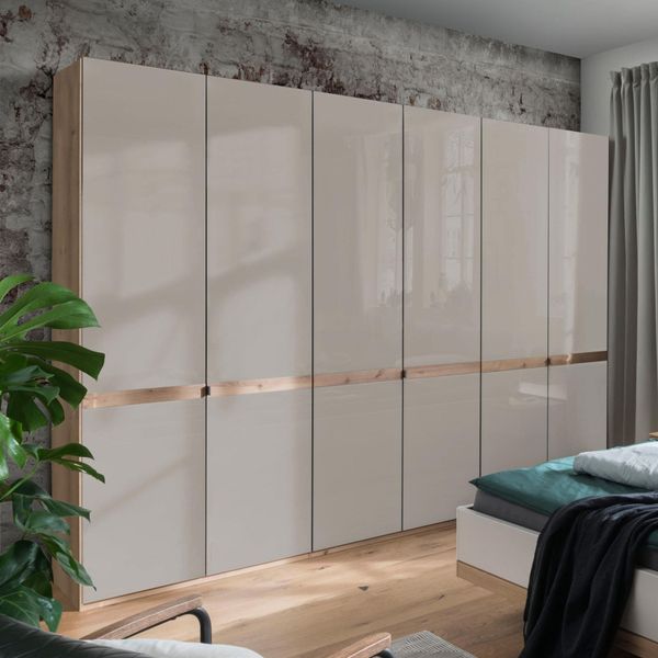 Drehtüren-Kleiderschrank Elanie Eiche Dekor mit Glasfront