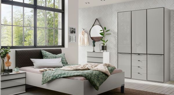 Drehtüren-Kleiderschrank Loyd mit Glasfront und Schubladen