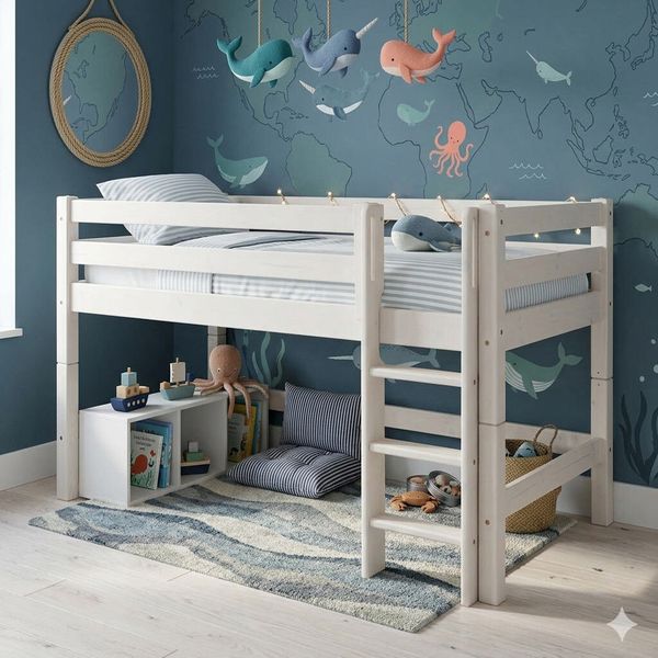 Mini-Hochbett Kids Paradise Kiefer Massivholz mit Lattenrost 90x200 cm