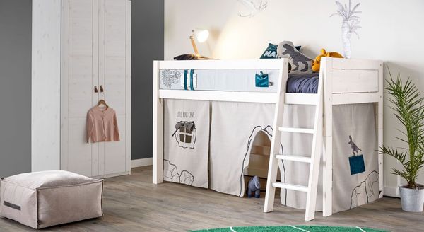 LIFETIME Midi-Hochbett Dino Kiefer Massivholz mit Lattenrost 90x200 cm