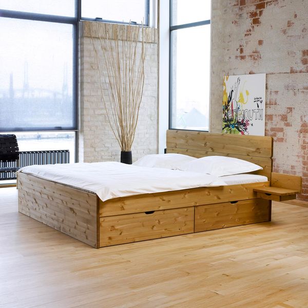 Bett Finnland Komfort Kiefer/Kernbuche Massivholz mit Schubkasten