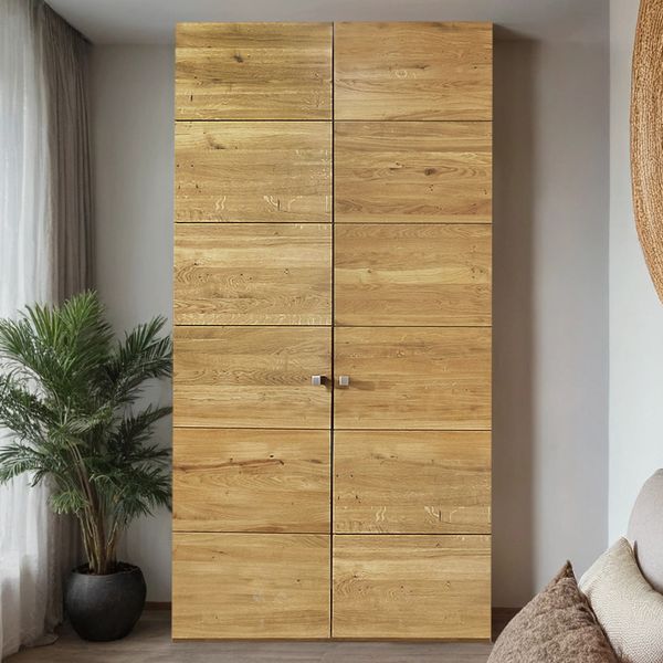 Drehtüren-Kleiderschrank Binita Wildeiche Massivholz mit Spiegel