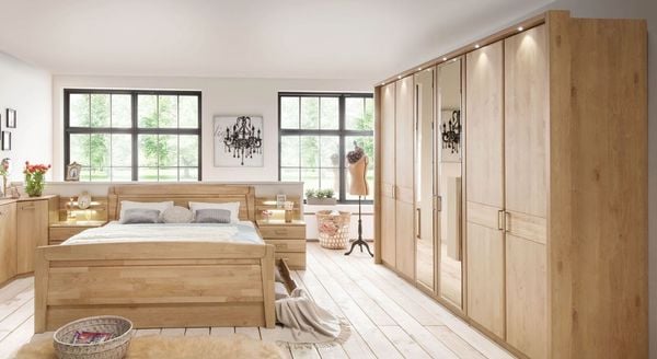 Drehtüren-Kleiderschrank Temara Erle Dekor mit Spiegel