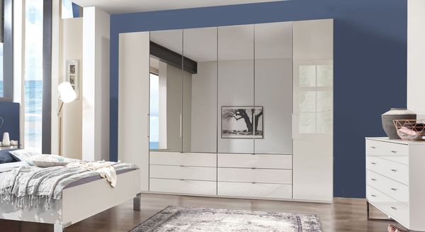 Falttüren-Kleiderschrank Elmira Eiche Dekor mit Schubladen, Spiegel und Glasfront