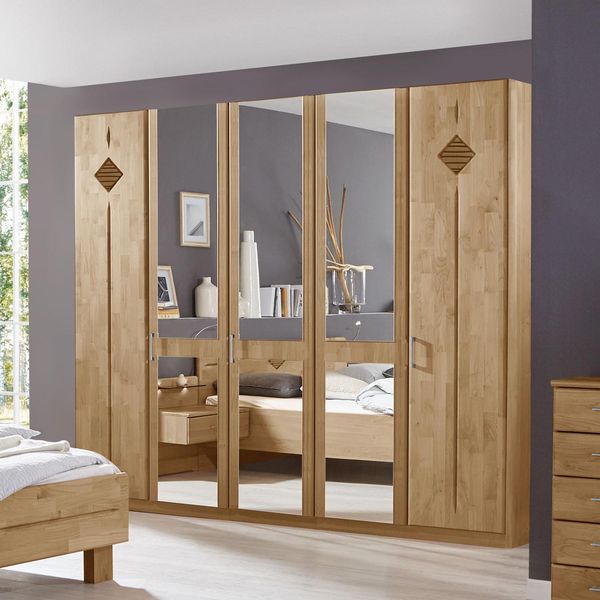 Drehtüren-Kleiderschrank Aliano Erle teilmassiv mit Spiegel