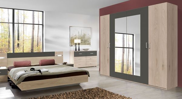 Drehtüren-Kleiderschrank Pahoa Eiche Dekor mit Spiegel