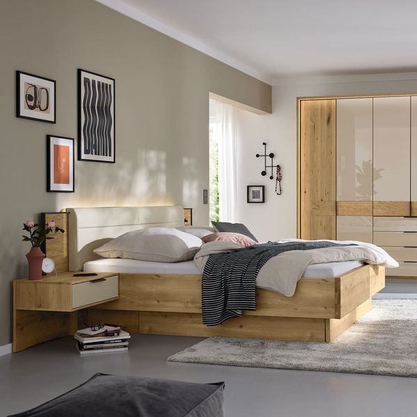 Musterring Bett San Francisco Komfort Eiche Dekor mit Schubkasten Champagner