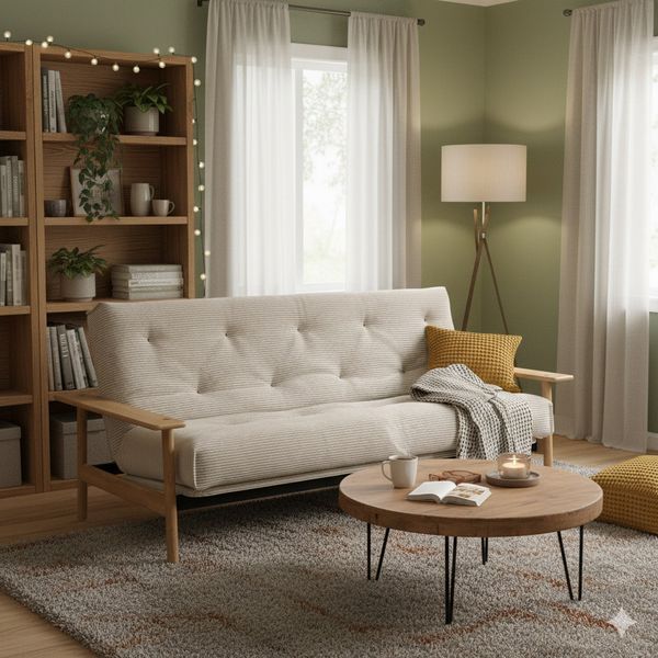 Schlafsofa Emmich Webstoff/Cord mit Lattenrost und Stauraum