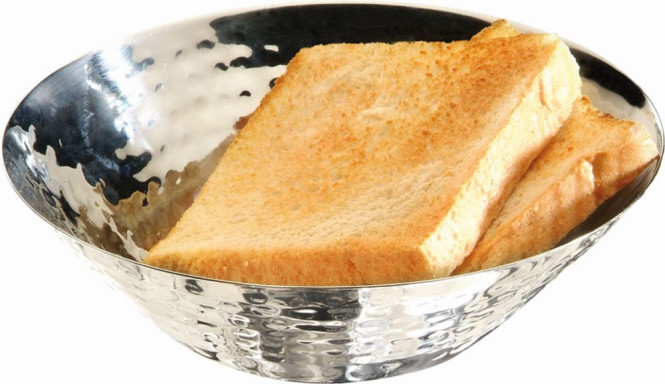 APS Brot- und Obstschale Durchmesser 16 cm, H: 5 cm Edelstahl, poliert Hammerschlag Optik