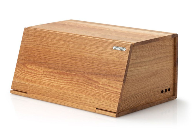 Continenta Großer Brotkasten Holz mit Schneidebrett, Eiche, 40 x 26 x 18,5 cm, mit Belüftung, lange Haltbarkeit und knuspriges Brot