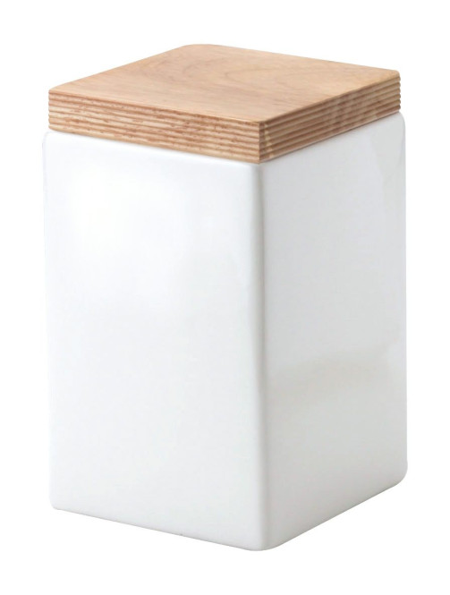 2 Stück Continenta Tee Vorratsdose aus Keramik, quadratisch, mit Holzdeckel, 10 x 10 x 16,5 cm, 1 Liter