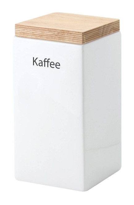 Continenta Kaffee Vorratsdose aus Keramik, quadratisch, mit Holzdeckel, 10 x 10 x 20,5 cm, 1,2 Liter