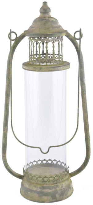 Esschert Design Aged Metal Grün Laterne L aus veraltetem Metall und Glas, 24,5 x 14,8 x 51,5 cm