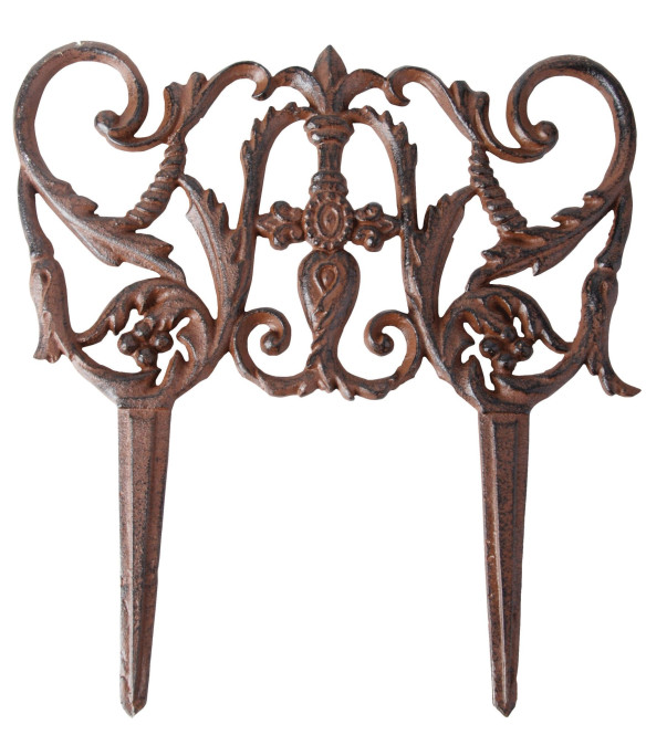 12 Stück Esschert Design Beetzaun Pflanzen, Zierzaun aus Gusseisen, 30 x 31 cm, Beet Abgrenzung mit Erdspieß