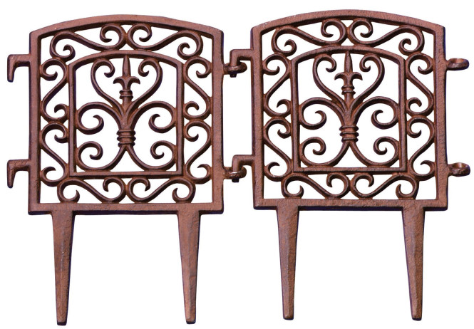 2 Stück Esschert Design Beetzaun, Zierzaun mit Haken aus rötlichem Gusseisen, 1 Element, ca. 21 cm x 28 cm