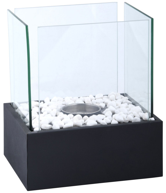 Esschert Design Bioethanol Brenner, rechteckig, 24,8 x 21 x 28,2 cm, Dekoration, Öllampe, Gartenlicht, schwarzer Sockel/durchsichtiges Glas