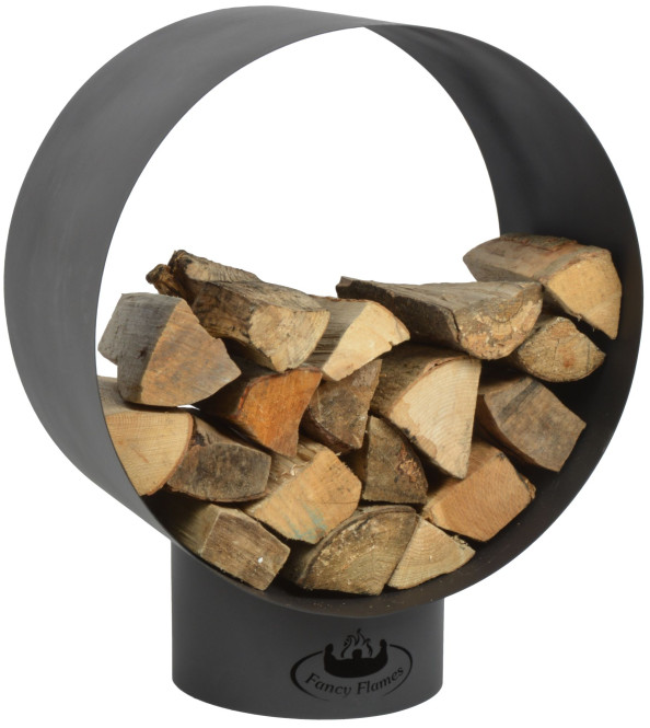 Esschert Design Holzlager aus Stahl, rundes Holzlager, 58 x 38 x 72 cm, aus Stahl, Lagerplatz für Innen und Außen, in anthrazit