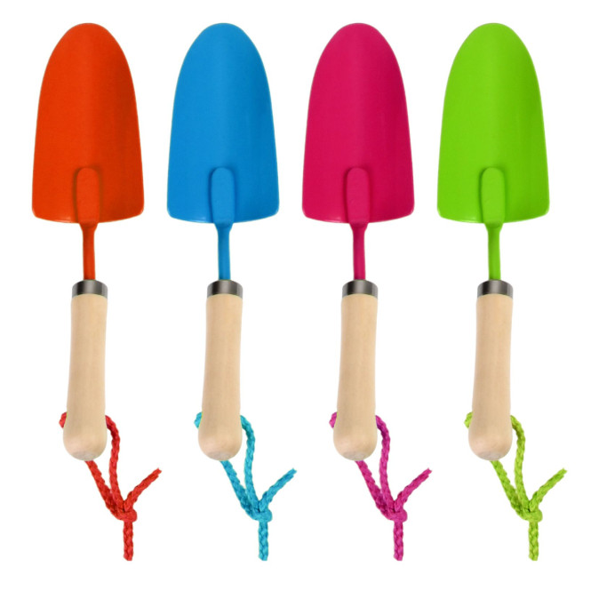 Esschert Design Kinder Handschaufel aus Metall, mit Holzgriff, Aufhängeöse, Kinder Gartenschaufel, Gartenwerkzeug, farbig sortiert, Farbwahl unmöglich