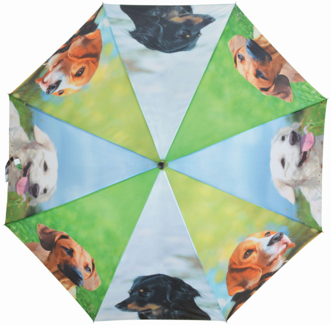 Esschert Design Regenschirm Hunde, aus den Materialien Polyester, Metall und Holz , 120,0 x 120,0 x 95,0 cm