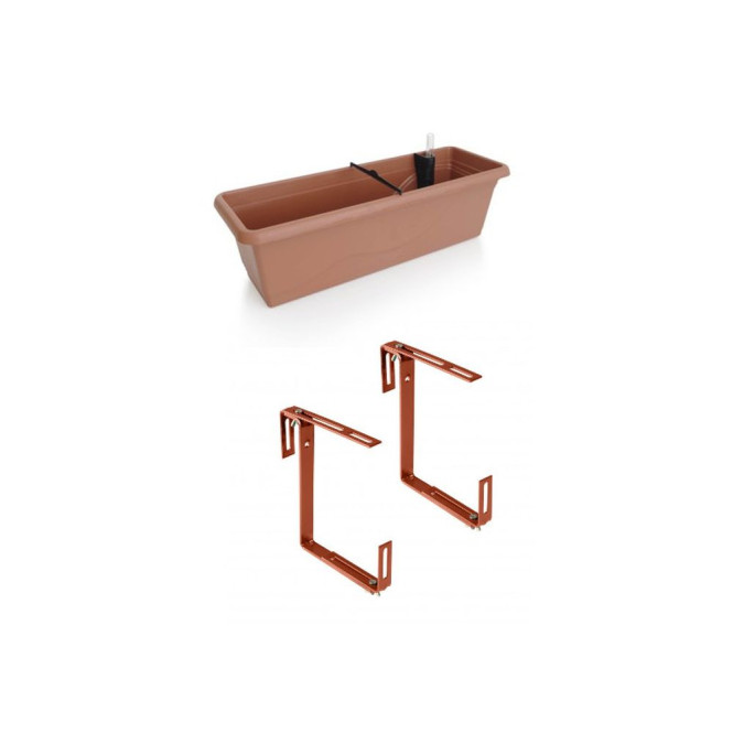 FloraSun® Blumenkasten EXTRA LINE 60x20,5xH17 cm mit Stahl-Halterungen & innovativem SMART BEWÄSSERUNGSSYSTEM, Balkonkasten aus Kunststoff, terracotta