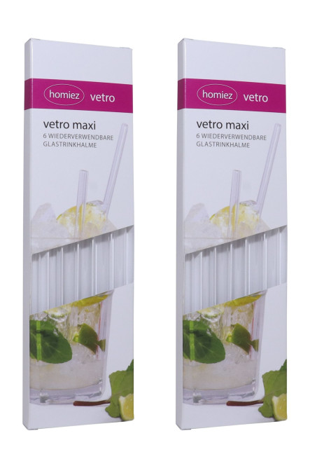 homiez Glas-Trinkhalm VETRO maxi 12er Set aus Sicherheitsglas, 20 cm, umweltschonender, wiederverwendbarer Trinkhalm, Strohhalm, spülmaschinengeeignet