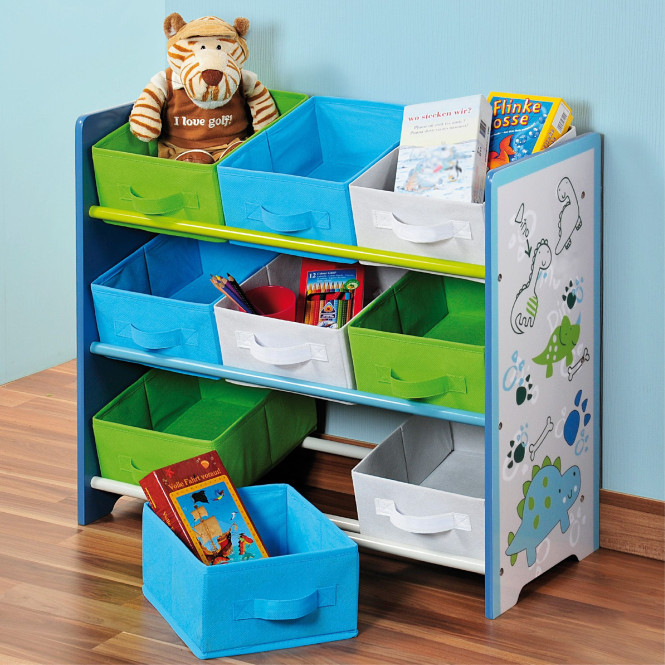Kesper Kinder-Aufbewahrungsregal mit 9 Textilschubladen, mit dem Motiv Dino, B 66 x H 59,5 x T 30 cm