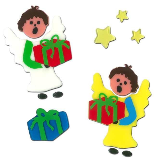 MagicGel Fensterbilder Weihnachten - Engel mit Geschenken (18 x 18 cm), Fensterdeko für das Basteln mit Kindern