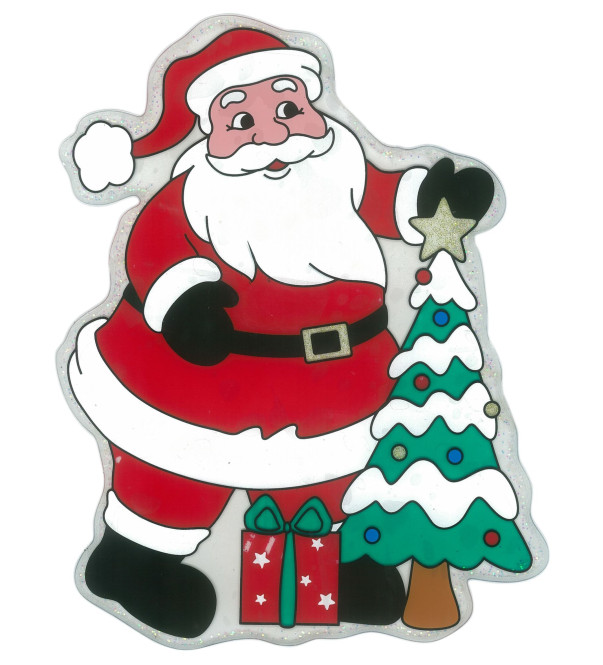 MagicGel Fensterbilder Weihnachten - Nikolaus mit Baum (20 x 27 cm), Fensterdeko für das Basteln mit Kindern
