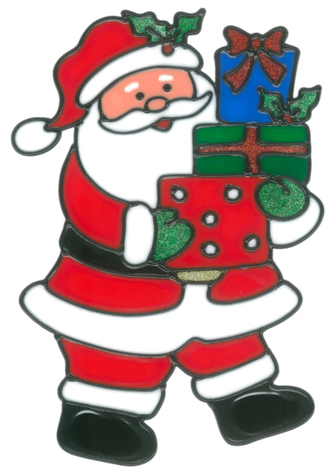 MagicGel Fensterbilder Weihnachten - Nikolaus mit Geschenken (17 x 24 cm), Fensterdeko für das Basteln mit Kindern