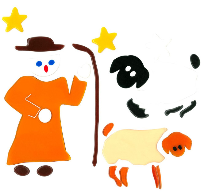 MagicGel Fensterbilder Weihnachten - Schäfer mit Schafen (25 x 24 cm), Fensterdeko für das Basteln mit Kindern