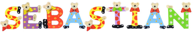 Playshoes Kinder Holz-Buchstaben Namen-Set SEBASTIAN - sortiert