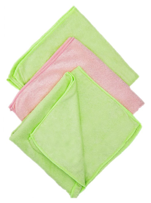 purclean 3er Set Microfasertücher mit 30% Polyamide, extra saugstark, ca. 40 x 35 cm, in den Farben grün, rosa