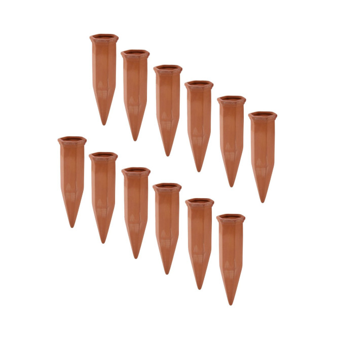 Rivanto® 12er Pack Bewässerungskegel, Tonkegel für Blumen Bewässerung, Pflanzen Wasserspender aus Ton für Wein & PET Flaschen, Bewässerungszapfen