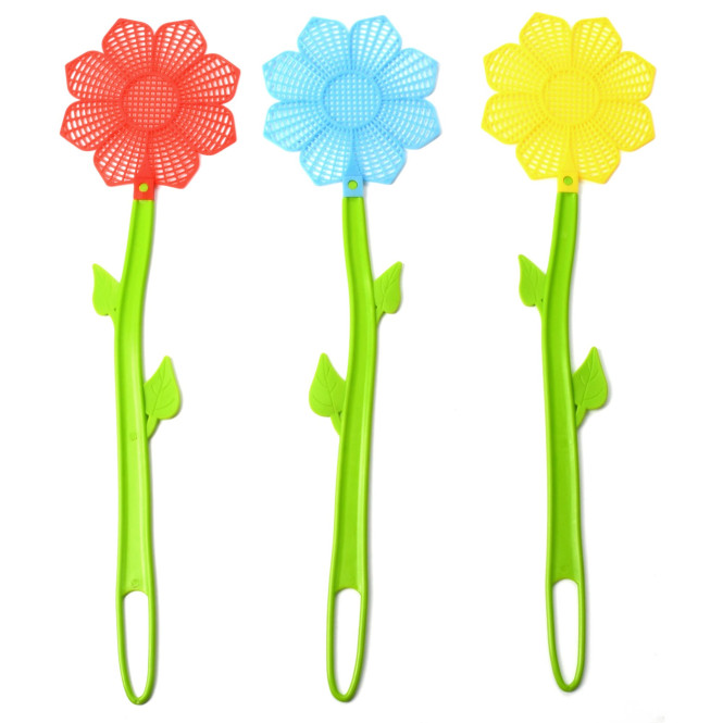 Rivanto® Fliegenklatsche Blume 1 Stück Kunststoff 46 x 12 cm mit Aufhängeöse 3 Farben erhältlich Insektenklatsche Haushalt