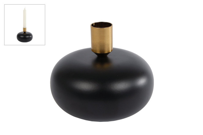 Rivanto® Kerzenhalter Maya Kugel L schwarz/gold Ø12 x 10 cm Metall-Kerzenständer für Kerzen Ø 2,1 cm, Tisch-Deko