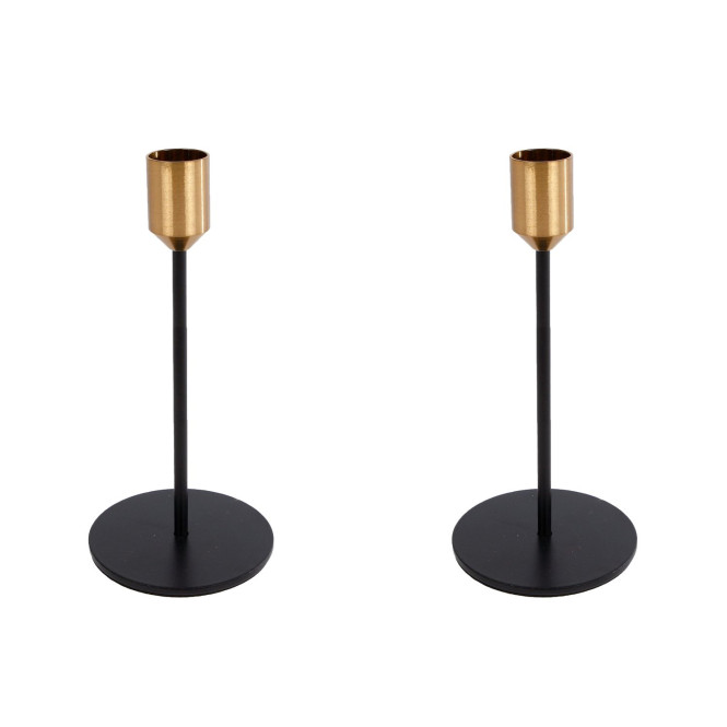 2 Stück Rivanto® Kerzenhalter Maya L schwarz/gold Ø8 x 20 cm Metall-Kerzenständer für Kerzen Ø 2,1 cm, Tisch-Deko