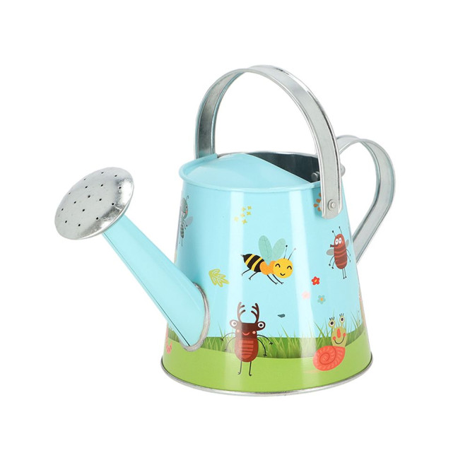 Rivanto® Kinder Garten Gießkanne Insekten 1300 ml mit großer Brause und 2 Griffen, verzinktes Eisen, 26,5 x 18 x 15,5 cm