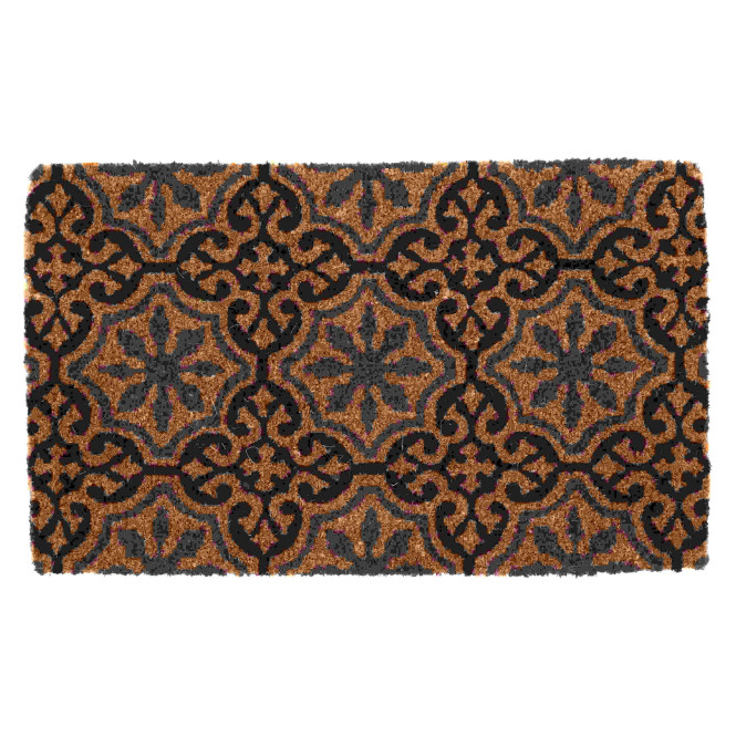 Rivanto® Kokosmatte Fliesen mit Rosetten 75 x 45 x 3 cm Kokosfaser, bunt, Fußabstreifer, Schuhablage