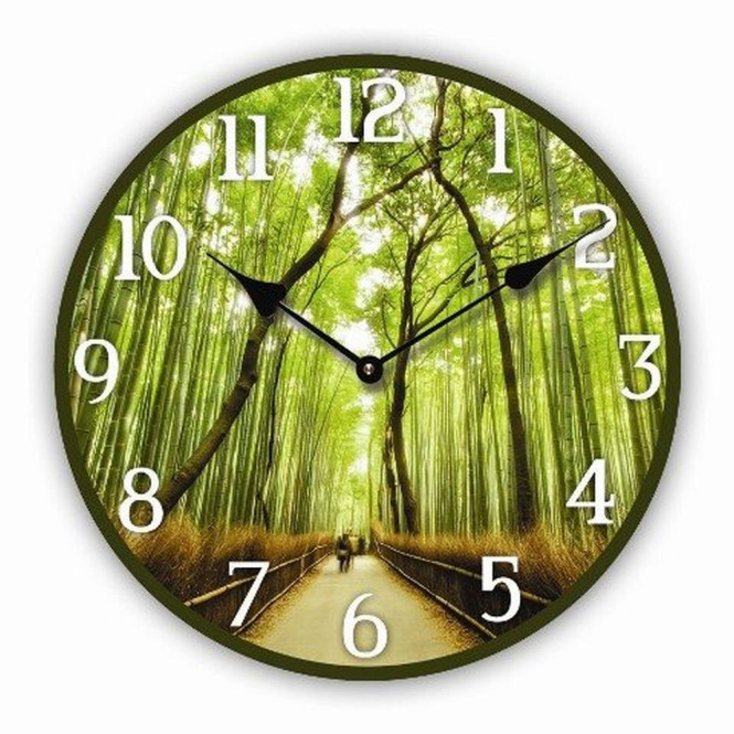 Rivanto® runde Wanduhr mit einem Bambus Motiv, 30 cm Ø