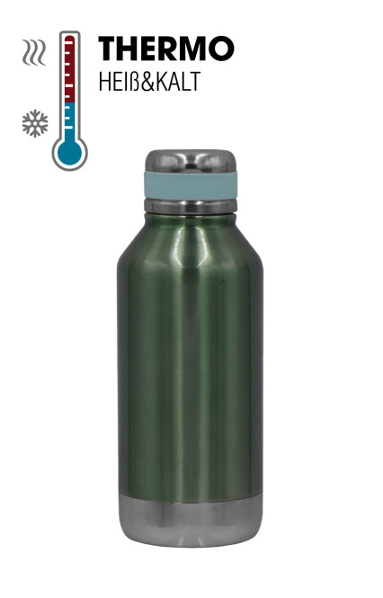 Steuber Edelstahl Thermoflasche 500 ml grün mit Silikon-Manschette, doppelwandig für lange heiße & kalte Getränke